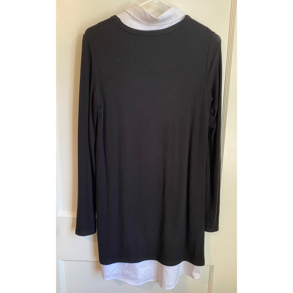 Bailey 44 Layered Look Tunic Sweater Black Dress White Faux Shirt Medium - Picture 2 of 7